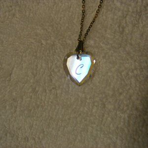 Iridescent Letter C Ladies Heart Necklace with Chain